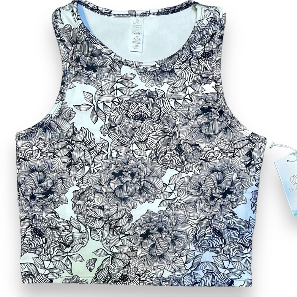 NWT Balance Collection White Black Floral Cropped Muscle Tank- Large